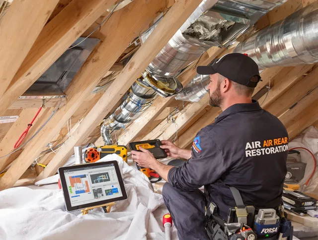 East Bridgewater Air Duct Cleaning technician performing precise duct repair work in East Bridgewater