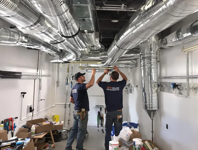 East Bridgewater Air Duct Cleaning technician applying professional duct sealing solutions in East Bridgewater