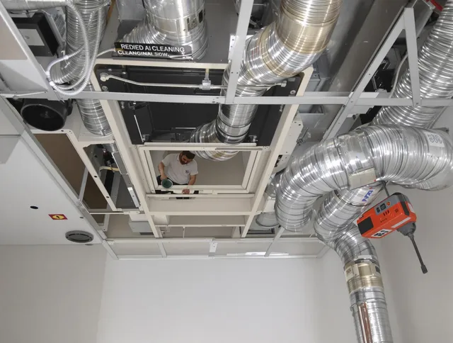 East Bridgewater Air Duct Cleaning technician performing detailed central duct system cleaning in East Bridgewater