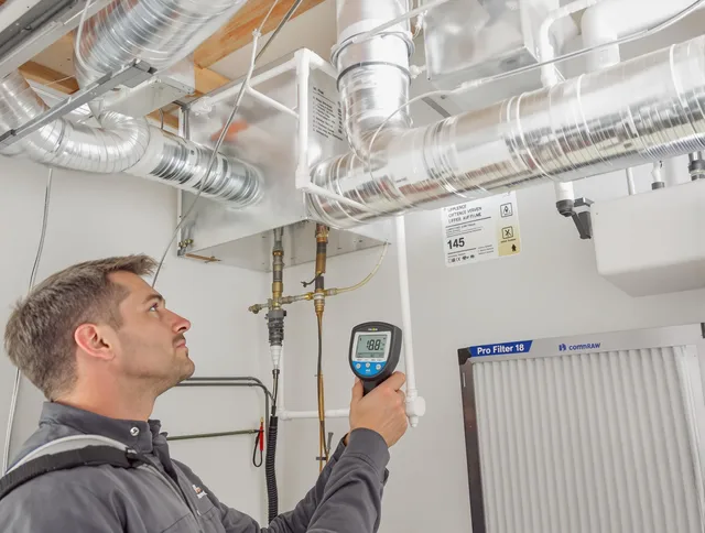 East Bridgewater Air Duct Cleaning expert conducting detailed filter system inspection using diagnostic tools in East Bridgewater