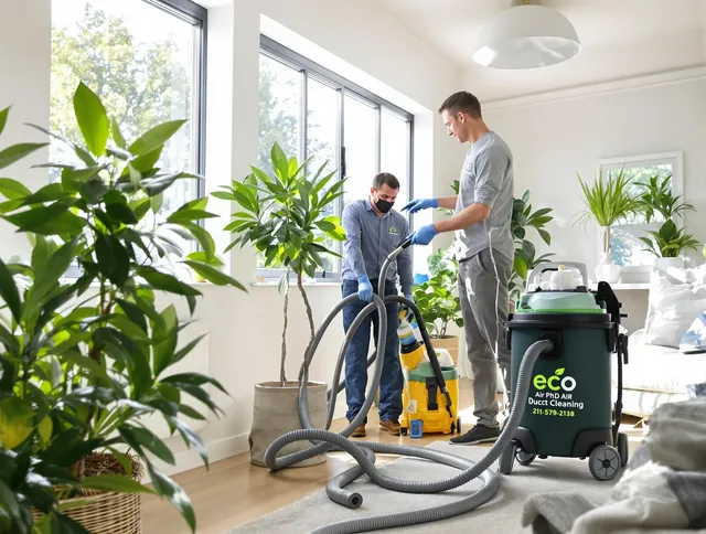 East Bridgewater Air Duct Cleaning technician performing eco-friendly duct cleaning using sustainable methods in East Bridgewater