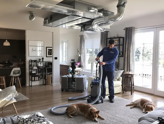 East Bridgewater Air Duct Cleaning technician performing detailed indoor duct cleaning for improved air quality in East Bridgewater