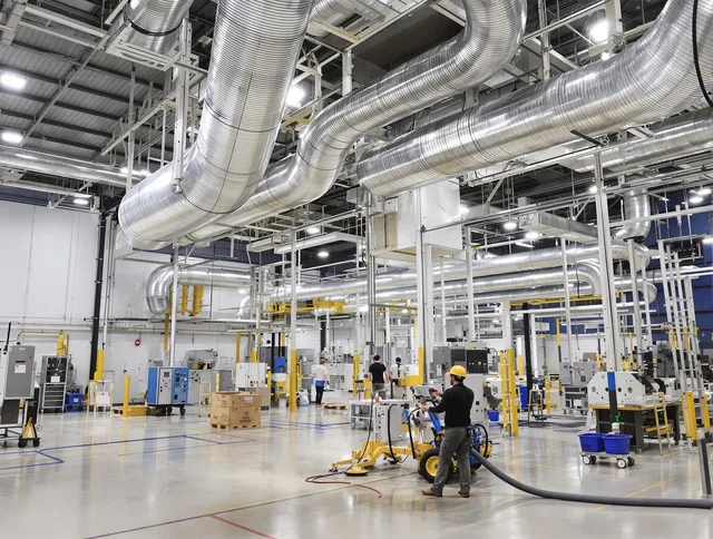 East Bridgewater Air Duct Cleaning team performing comprehensive industrial duct cleaning at a large facility in East Bridgewater